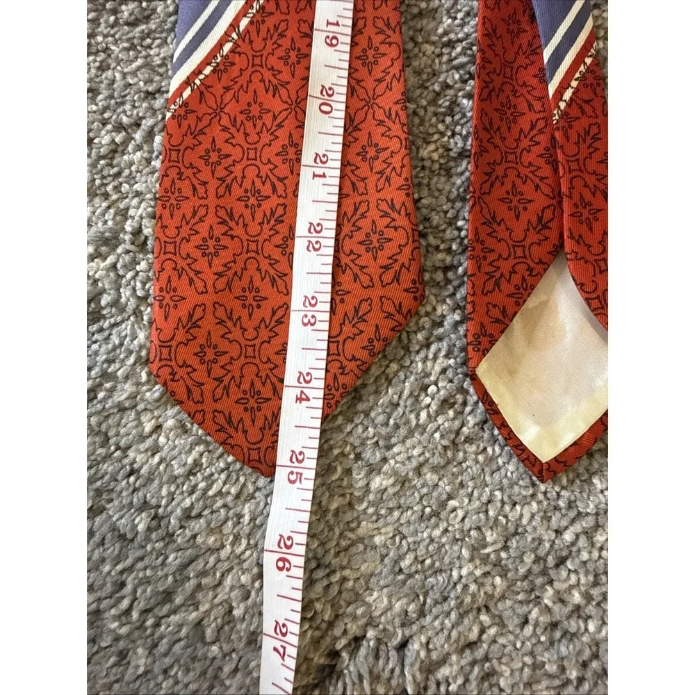 Men's Striped with Design‎ Tie Preppy Red White & Blue